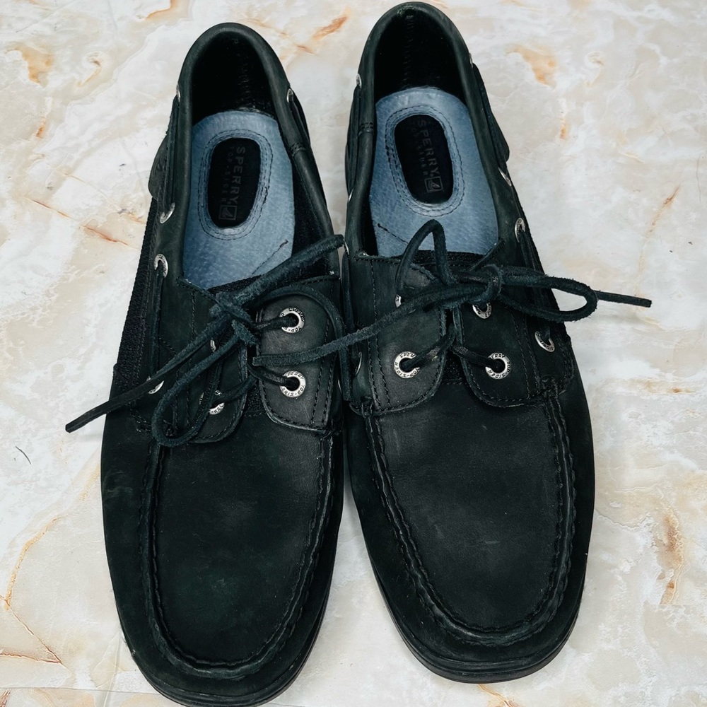 SPERRY BLUEFISH BOAT SHOES - Top Side 2 Eye Lace Black Slip On Boat ShoeS